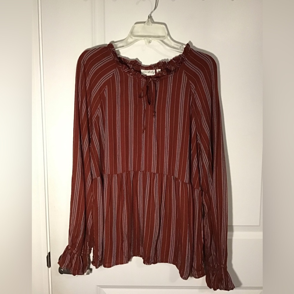 Wonderly Rust Striped Ruffle Blouse Size M